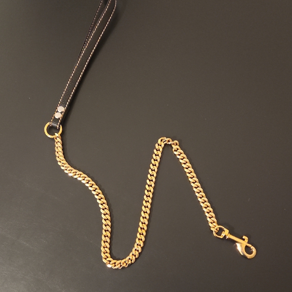 Gold Chain Dog Leash with Black Handle